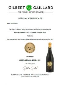 GILBERT & GAILLARD 2017  GOLD MEDAL  ROSSO SALENTO IGT 2016 GRANDE PASSOLO ROCCA